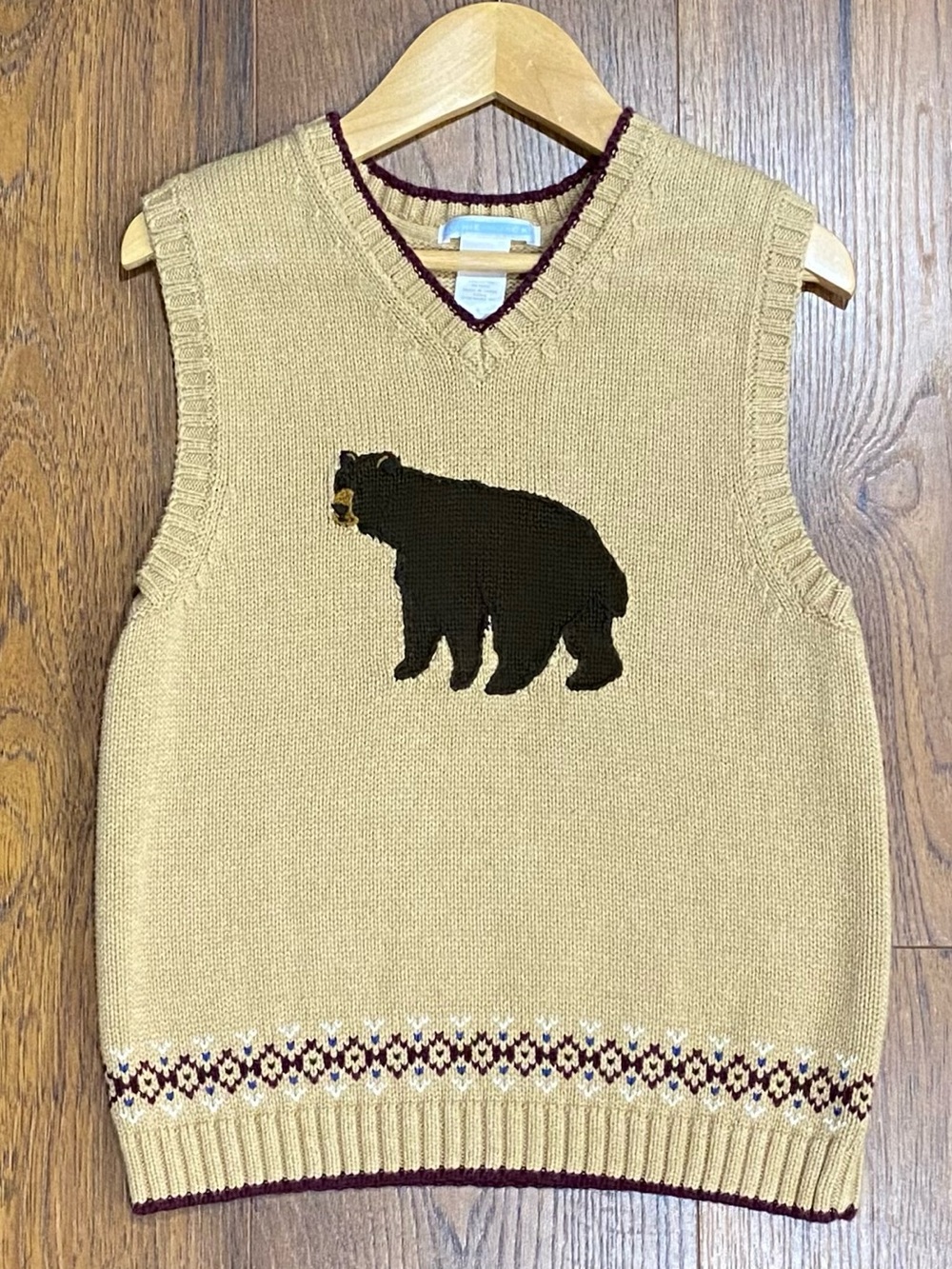 Janie and Jack Boys Blue Oxford Shirt with Tan Bear Sweater Vest Size 6 - Picture 3 of 15
